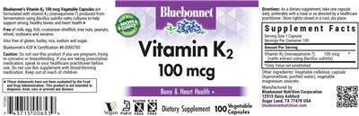 Vitamin K2 100 mcg label