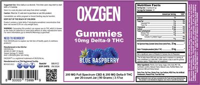 Delta-9 THC 200 mg Gummies Blue Raspberry label