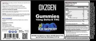 Delta-8 THC 600 mg Gummies Blue Raspberry label