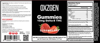 Delta-8 THC 600 mg Gummies Strawberry label