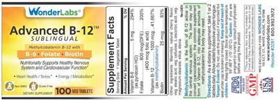 Advanced B-12 Sublingual label