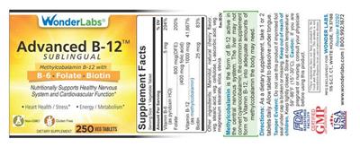Advanced B-12 Sublingual label