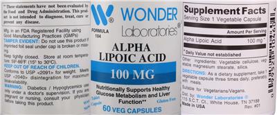 Alpha Lipoic Acid 100 mg label