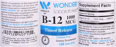 B-12 1000 mcg label