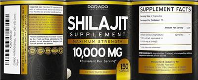 Shilajit 10,000 mg label