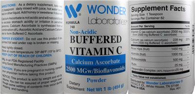 Non-Acidic Buffered Vitamin C Powder label