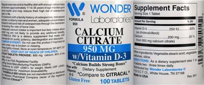 Calcium Citrate 950 mg label