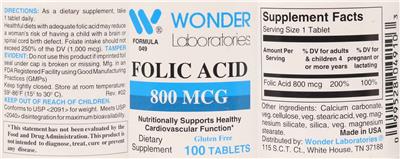 Folic Acid 800 mcg label