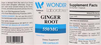 Ginger Root 550 mg label