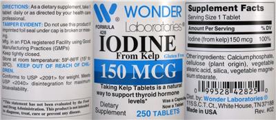 Iodine from Kelp 150 mcg label