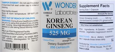 Korean Ginseng 525 mg label