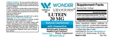 Lutein 20 mg label