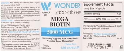Mega Biotin 5000 mcg label