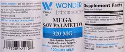 Mega Saw Palmetto 320 mg label