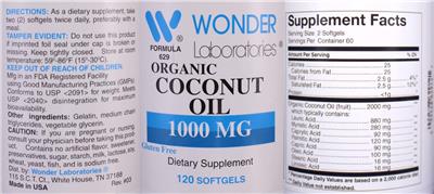Organic Coconut Oil 1000 mg label