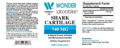 Shark Cartilage 740 mg label