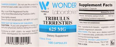 Tribulus Terrestris 625 mg label