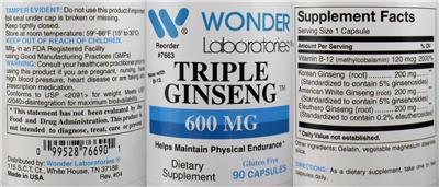 Triple Ginseng 600 mg label