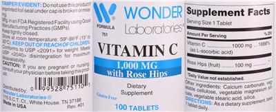 Vitamin C 1,000 mg with Rose Hips label