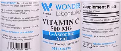 Vitamin C 500 mg label
