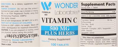 Vitamin C 500 mg plus Herbs label