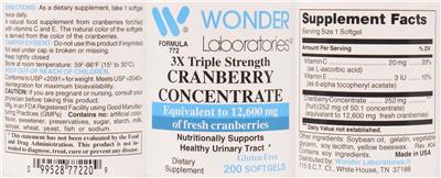 3X Triple Strength Cranberry Concentrate label