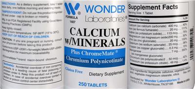 Calcium w/ Minerals label