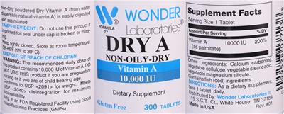 Dry Vitamin A 10,000 IU label