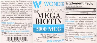 Mega Biotin 5000 mcg label