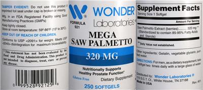 Mega Saw Palmetto 320 mg label