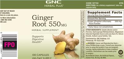 Ginger Root 550 mg label