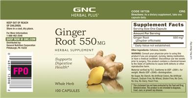 Ginger Root 550 mg label