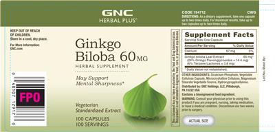 Ginkgo Biloba 60 mg label