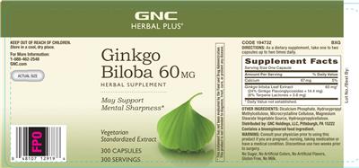 Ginkgo Biloba 60 mg label