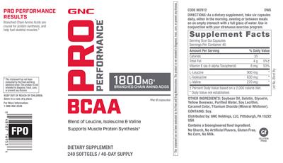 BCAA 1800 mg label