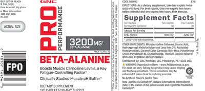 Beta-Alanine 3200 mg label