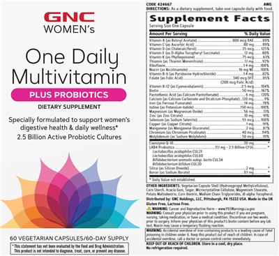 One Daily Multivitamin plus Probiotics label