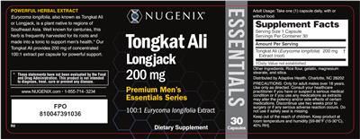 Tongkat Ali Longjack 200 mg label
