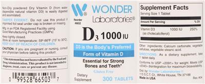 D3 1000 IU label