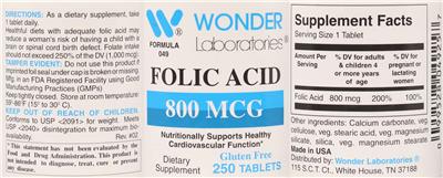 Folic Acid 800 mcg label