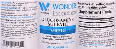 Glucosamine Sulfate 750 mg label