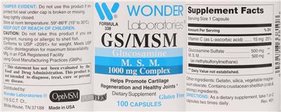 GS/MSM 1000 mg label
