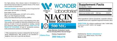 Niacin Time Release 500 mg label