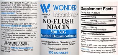 No-Flush Niacin 500 mg label