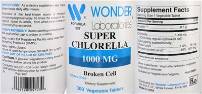 Super Chlorella 1000 mg label