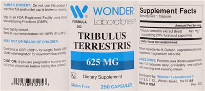 Tribulus Terrestris 625 mg label