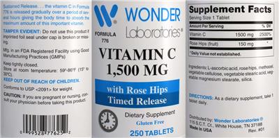 Vitamin C 1,500 mg label