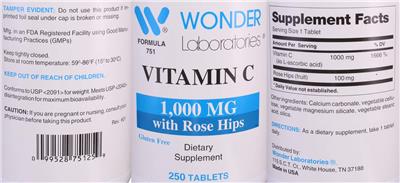 Vitamin C 1,000 mg with Rose Hips label