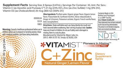 C + Zinc Natural Ginger/Lemon Flavor label