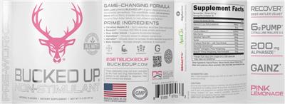 Bucked Up Non-Stimulant Pink Lemonade Flavor label